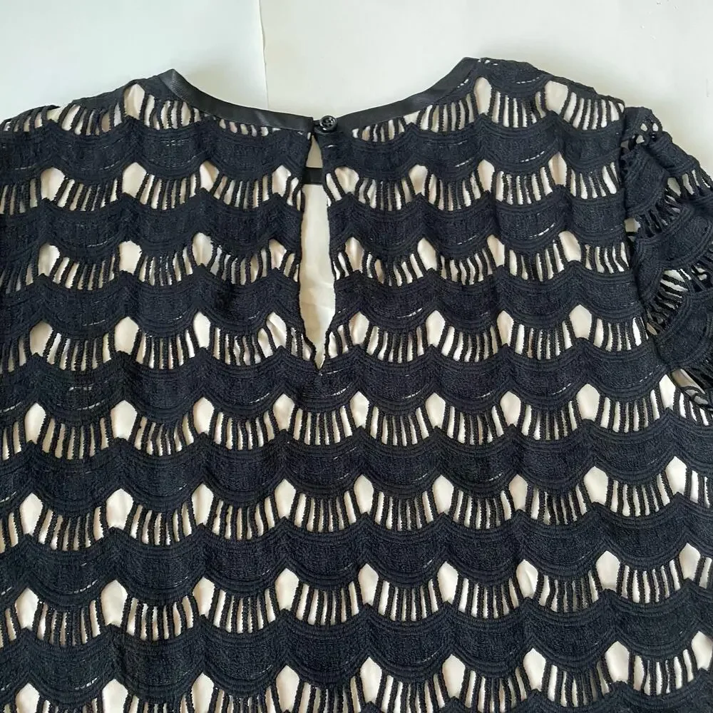 Kate Spade Scallop Crochet Lace Top Blouse Black Lined S $268
